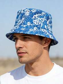 1pc Men's Wave Print Sun Protection Bucket Hat, Lightweight UV Protection Bucket Hat For Summer Beach Streetwear - 1Pc - View 2