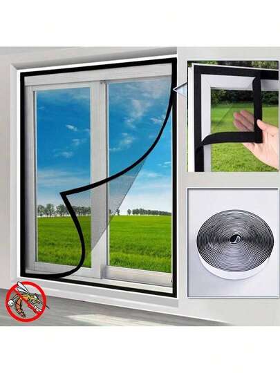 Self-Adhesive Mosquito Net Curtain, Black Color, No Drilling Window Mesh, Hook And Loop Window Screen, DIY Home Anti-Insect Net
