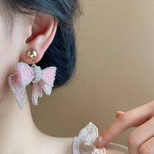 1对优雅蝴蝶结耳环，适合日常佩戴 - 粉紅色 - 查看 6