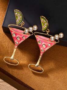 1 Pair Bohemian Style Lime Cocktail Glass Elegant Watermelon Drink Cup Creative Women Fashion Dangle Earrings, Suitable For Spring/Summer Vacation And Daily Wear, Great Gift - Earrings - View 2