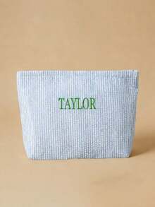 Personalized Bridesmaid Makeup Bag, Women's Large Capacity Mesh Makeup Bag, Bridesmaid Gift, Cosmetic Storage Pouch, Embroidered Letter Toiletry Bag, Embroidered Makeup Bag, Bridesmaid Makeup Bag, Bridesmaid Gift, Women's Gift, Personalized Gift, Wedding Party, Gift, Bridal Shower Engagement Gift, Casual Urban - Multicolor - View 4