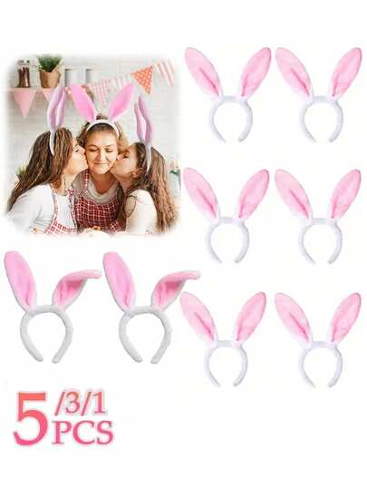5pcs/3pcs/1pc Pink Rabbit Ear Headband, Cute Plush Rabbit Ear Hair Accessories Suitable For Easter Cosplay, Party Decoration