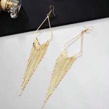 1对金色链条流苏优雅甜美吊坠耳环 - 金黃色 - 查看 2