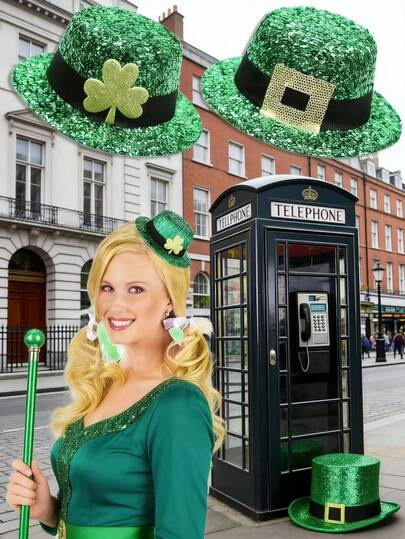 2 piezas Clips para el cabello del Día de San Patricio, Mini sombrero de duende y horquillas con trébol, accesorios para el cabello de color verde irlandés, suministros de disfraz para fiestas, adecuados para mujeres y niñas, decoraciones perfectas para fiestas, regalos festivos para familiares y amigos