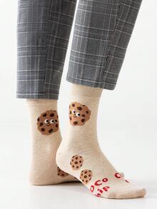 1/4 Pair Unisex Cartoon Illustration Cookies, Popcorn, Fried Egg Pattern Personalized Artistic Design Combed Sports Mid-Calf Socks, Suitable For Travel, Home, Office, Holiday Gifts - Multicolor - View 9