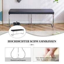 Black Leather Bench With Chrome Frame – Modern 130cm Bench For Dining Room, Hallway And Living Room - Black - View 7