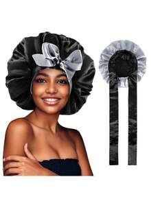 1pc Silk Sleep Cap, Satin Sleeping Hat, Suitable For Curly Hair, Soft & Comfortable, With Drawstring, Suitable For Long Hair,Summer,Beach - Brown - View 20