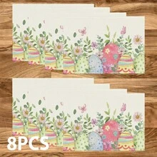 1/4/6 Pcs Easter Egg Bunny Pattern Placemats, Linen Table Mats With Colorful Egg Rabbit Design, Washable Printed Tabletop Protector, Ideal Decoration For Holiday Kitchen And Family Gatherings - Multicolor - View 13