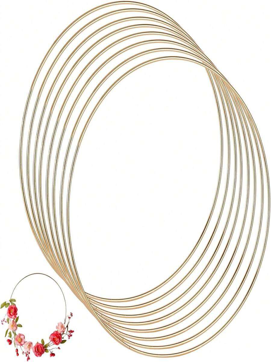 5/10/15pcs Metal Flower Rings, 8/12 Inch Dream Catcher Rings, Wedding Decor Floral Wreaths, Tabletop Center Pieces, Wall Hanging Crafts - Multicolor - View 1
