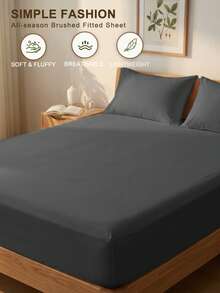 1件纯色床笠，深灰色床笠，床上用品，床垫罩，柔软舒适的卧室布艺，防尘床罩，四季皆宜，适用于单人床、双人床、大号床，可机洗（不含枕套），完美的节日礼物 - 深灰色 - 查看 6