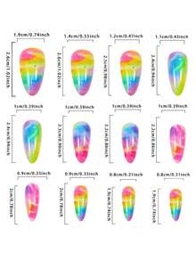 24片彩色扎染亚克力按压式美甲贴片，杏仁形，包含1片果冻胶和1个指甲锉，适合女性和女孩日常、节日和派对使用。 - 彩色 - 查看 4