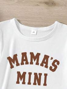 Young Girl Letter Print Short Sleeve T-Shirt And Solid Color Belted Shorts - Yellow - View 4