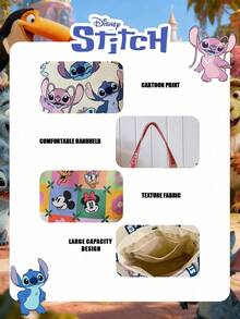 Disney 1 Pc Officially Licensed Lilo & Stitch Printed Lunch Bag, Women's Cute Cartoon Handheld Bag For Daily Use, Casual Canvas Shoulder Bag,Adjustable Shoulder Strap Crossbody Bag, For Men/Women/Teens/Students, For Shopping/Daily Use /Fashion Accessories Lunch Box Cooler Bag Waterproof Large Capacity Picnic Outdoor Picnic Bag Lunch Bag For Women School Supplies Camping Essentials - Multicolor - View 8