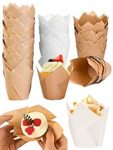 25/50个郁金香纸杯蛋糕衬垫，优质松饼杯，适用于婚礼、生日、周年纪念日、特殊场合、节日、家庭烘焙 - 彩色 - 查看 5