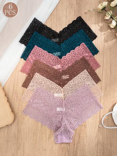 Bộ 6 chiếc quần lót bikini ren khoét lỗ gợi cảm thoáng khí thoải mái dành cho nữ.