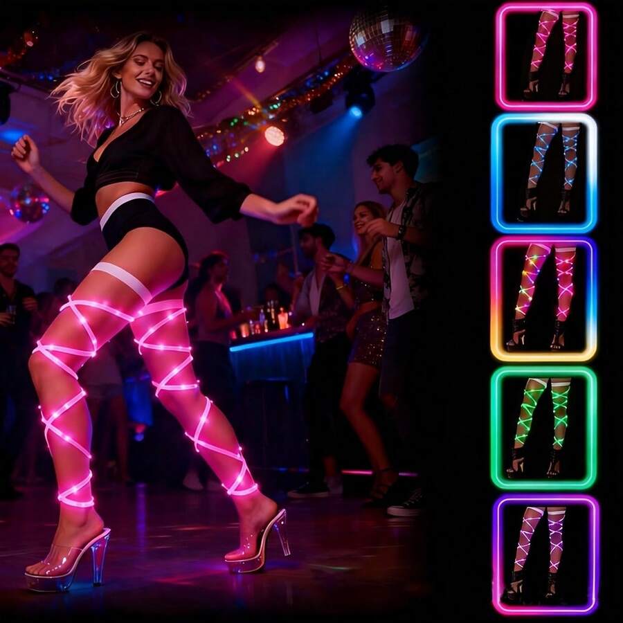 1 pièce Manchon de jambe lumineux pour femme, accessoire d'ambiance fluorescent pour la Saint-Valentin, le festival de musique, le carnaval et la fête, réutilisable, 5 couleurs (violet/rose/bleu/vert/multicolore) - bandages pour les jambes - Voir 1