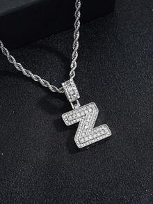 A-Z Bling Bling Letter Pendant Necklace, Cubic Zirconia 26 Alphabet Pendant Necklace With Twisted Chain, Unisex Fashion Hip Hop Jewelry Gift For Friends - Fashionable Rock Candy Letter Pendant Necklace - View 13