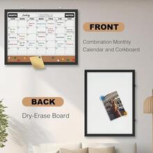 Monthly Calendar Dry Erase Board 16x12 Inch, Double-Sided Whiteboard And Corkboard Combo With Black MDF Frame, Wall Mounted Planner With Markers, Magnets, Push Pins, Eraser - 黑木框 - 查看 4