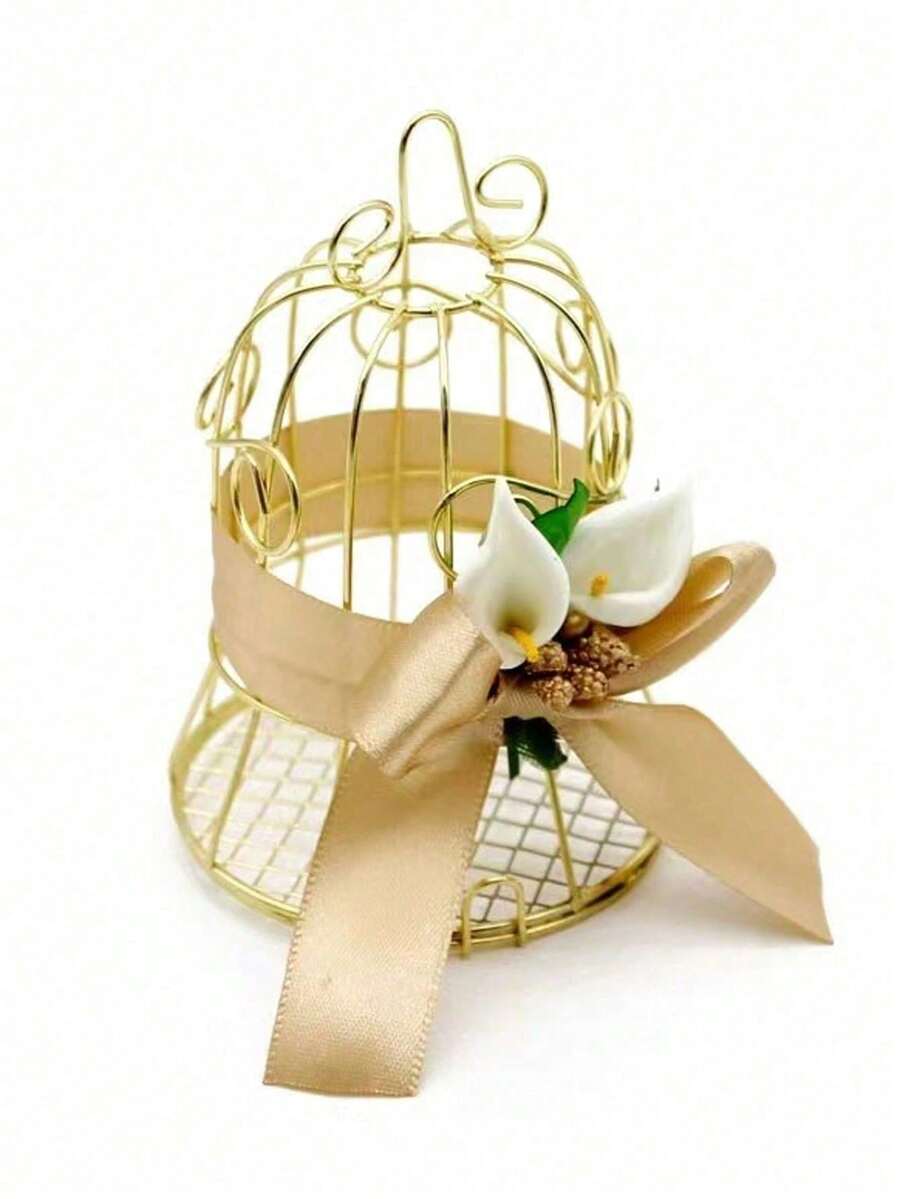 European Style Gold Hollow Iron Bell Wedding Candy Box, Bird Cage Shaped Metal Tin Box, Wedding Supplies & Favors - Multicolor - View 1