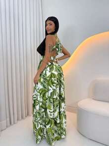 Women's Long Dress With Butterfly Knot - 綠色印章 - 查看 3