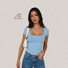 Set Of 4 Baby Look Blouses With Double Front Lining And Square Neckline. Simple. None. Vacation. Beach. - 藍/黃/米白/紅 - 查看 3