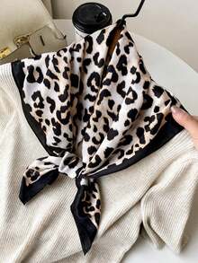 1pc Women's Classic Leopard Print 70*70cm Bandana Scarf, Fashionable UV Protection Versatile Satin Headscarf, Suitable For Daily Wear - Multicolor - View 2