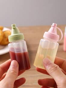 8件套迷你便当调味盒、酱料挤压瓶、香料罐套装、沙拉酱容器、小型透明番茄酱挤压瓶，适合学校、户外烧烤等场合 - 粉色 - 查看 6