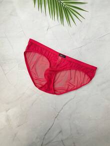 1 Stück sexy transparente Mesh Herren Unterhose mit voller Abdeckung und niedriger Taille, rote dreieckige Unterwäsche - Rot - Übersicht 3