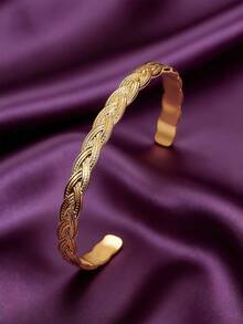 MONALLY 18K Gold Stainless Steel Bohemian Style Elegant Braided Bangle Bracelet, Adjustable Open Cuff, Vintage Braided Bracelet, Fashion Minimalist Gold Bracelet For Women, Perfect Daily Wear Gift - Bracelet - View 5