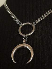 1件哥特朋克风新月项链，男女皆宜，时尚朋克饰品礼品 - 銀色 - 查看 2