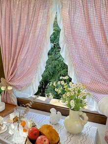 1片/2片复古格子布窗帘，带荷叶边，甜美美式风格半截窗帘，适用于厨房、小窗户、隔断 - 彩色 - 查看 5