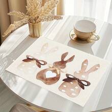 1/4/6 Pcs Easter Egg Rabbit Pattern Placemats, Linen Dining Table Mats With Colorful Egg Rabbit Design, Washable Printed Tablemats, Surface Protection Pads, Ideal Decoration For Holiday Kitchen And Family Gatherings - Multicolor - View 4