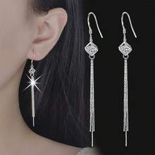 1 đôi bông tai mặt dây chuyền tua rua bằng bạc sterling 925 đính đá Cubic Zirconia thời trang và thanh lịch, thích hợp cho tiệc chiêu đãi, đám cưới, các dịp lễ hội và đeo hàng ngày. - Bạc - Xem 4