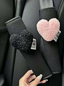 2pcs Heart Decor Car Seat Belt Covers, Protective Shoulder Pads, Versatile For All Seasons, Creative & Cute - Heart-shaped Shoulder Pads - View 8