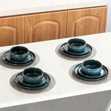 12/16/18pcs Dinnerware Set Reactive Glaze Dinner Set, Blue Dinner Sets for 4 People, Plates And Bowls Set with Dinner Plates, Dessert Plate, Cereal Bowls, Dishwasher And Microwave Safe, Handmade, Holiday Gift - Blau – 12-teilig - Übersicht 7