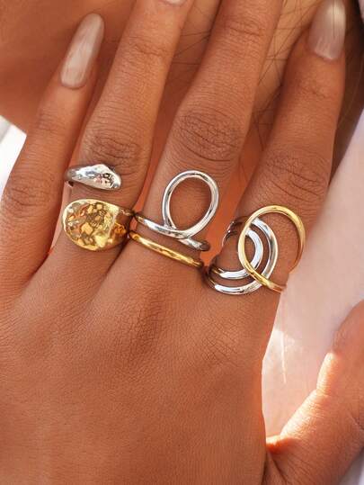 Frminee 3 st/1 st stapelbara rostfria stålringar för kvinnor 18K guldpläterade statement blandade metallringar staplade tvåfärgade band staplade smycken, tjocka kvinnors smyckesaccessoarer för vardagsbruk