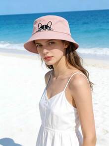 1pc Versatile Cute Cartoon Dog Pattern Bucket Hat, Outdoor Casual Sun Protection Flat Top Fisherman Hat, Unisex - Multicolor - View 4