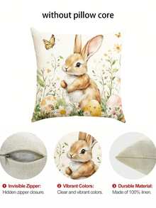 1/2/4pcs , Easter Bunny Throw Pillow Cover - Rustic Wildflowers & Butterfly Spring Decor, Zipper Closure Machine-Washable Cushion Case For Sofa Couch Living Room Bedroom, Decorative Pillows For Couch - Multicolor - View 6