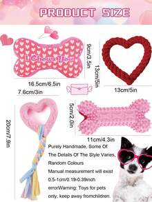 红色毛绒心形和骨头形状宠物玩具，带声音效果，适合猫狗，互动陪伴玩具，情人节装饰和礼物，小型宠物的理想之选 - 彩色 - 查看 7