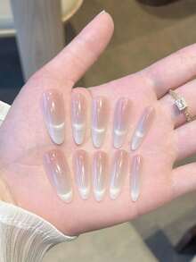 10Pcs Pink-White Gradient Press On Nails, Stiletto Fake Nails With Ombre Finish, Sweet Gentle Style, Budget-Friendly, Perfect For Daily & Dating Looks, Easy To Use - Multicolor - View 11