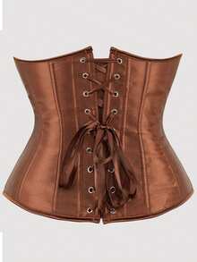 1pc Women's Solid Color Waist Trainer, Adjustable Drawstring Corset Belt, Fashion Versatile - Brown - View 3