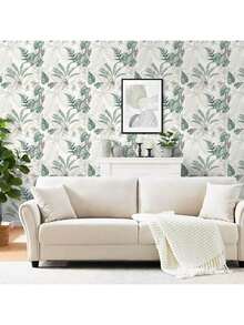 1卷绿色花卉图案自粘可移除壁纸，适用于卧室、客厅、厨房墙面、家居装饰、书桌、橱柜、家具翻新，DIY可撕贴，尺寸：45厘米 x 100厘米/300厘米/500厘米 - 綠色 - 查看 8