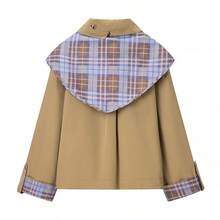 European And American Style Women's Clothing Autumn New Fashion Loose Versatile Reversible Plaid Embroidered Jacket - Màu Khaki - Xem 5