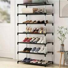 1pc 9/6/3 Tier Vertical Shoe Rack, Space Saving Narrow Shoe Organizer, Small Shoe Rack DIY Freestanding For Entryway Closet Hallway, Easy Assembly Sturdy Structure, Black & White Plastic Material - Multicolor - View 4