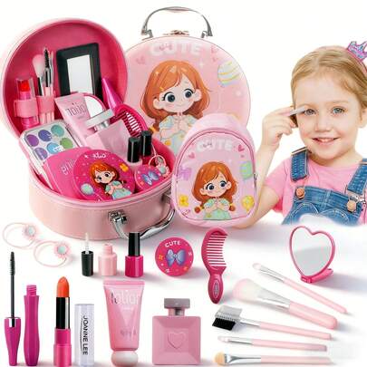 Kids Girls Makeup Toys (Toy Model, Not For Application) Realistic Princess Handbag Fashion Travel Set, Cute Girl Crossbody Bag/Cosmetic Bag With Realistic Makeup, Satisfy Girls' Imitation Play, Suitable As Holiday/Birthday Gift