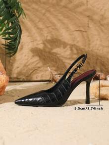 Bombas de tacón alto elegantes con punta puntiaguda de 9.5CM y decoración metálica en el tobillo, de material de PU, adecuadas para uso diario, fiesta, trabajo y commute - Negro - Ver 7