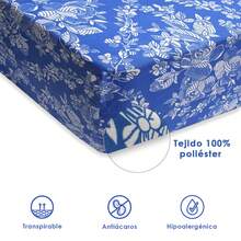 Mercury Textil Ga trải nệm cho nệm kích thước 90/105/135/150x190cm. Chất liệu polyester in họa tiết hoa trắng, có khóa kéo, siêu mềm, chống co rút, bảo vệ nệm. Dễ dàng lắp đặt, bền, mềm mại và thoải mái. 100% polyester. ✅ Giao hàng trong 24/48 giờ đến Tây Ban Nha lục địa ✅ Giao hàng nhanh - Màu xanh lam - Xem 3