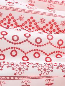 夏季女童甜美时尚花卉印花蕾丝边衬衫 - 紅色 - 查看 7