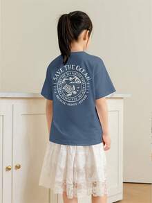 2pcs/Set Tween Girls Students Casual Printed Round Neck Short Sleeve T-Shirt, Summer Tops - Multicolor - View 3