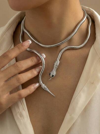 1pc Y2K Vintage Snake Wrap Choker Necklace, Versatile Personalized Design, Suitable For Parties, Gifts, And Daily Wear